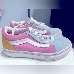 Vans kids old skool yellow pink suede toe sneakers - size 11.5